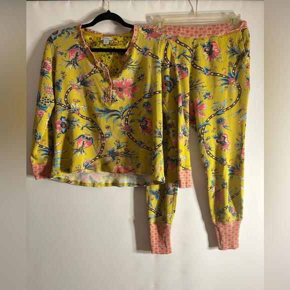 SUNDANCE 100% COTTON MULTI COLORED PAISLEY FLORAL THERMAL STYLE WOMEN’S PJS MED - Picture 2 of 11